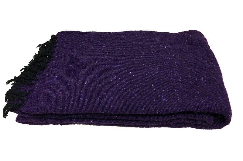 Open Road Goods Handmade Solid Color Yoga Blanket - Thick Mexican Blanket or Throw - Made for Yoga! (Purple Blanket) - Image 1